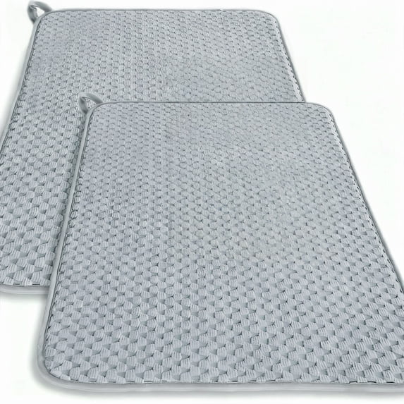 Behome Dish Drying Mat, 2 Packs Large Dish Drying Mat, 18x24 Inch Large Size Highly Absorbent Dish Drainer Mat for Kitchen Counter, Gray