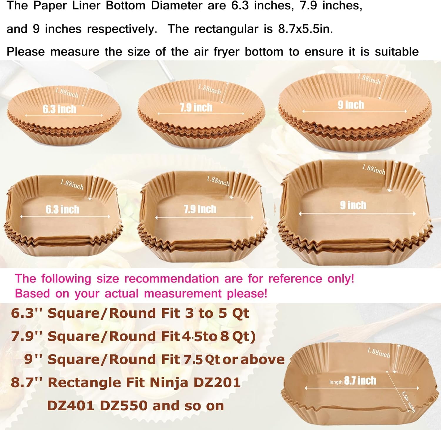 125-Pack Disposable Air Fryer Liners – Round Parchment Paper, 6.3", Non-Stick, Oil-Proof, Fits 3-4.5 Qt Baskets