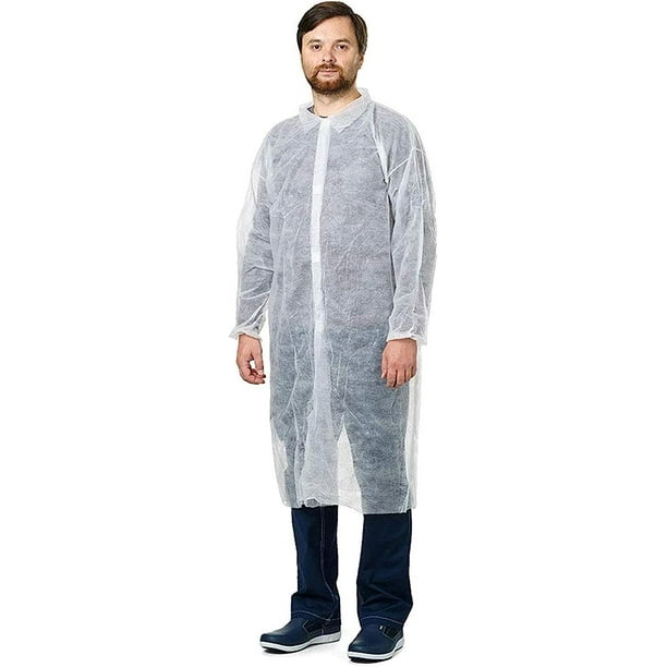 5 pack of disposable lab coat 3X Large. no pockets. white 40 GSM polypropylene disposable coats for adults with elastic wrists folded collar. Breathable knee length lab coat Walmart Business Supplies