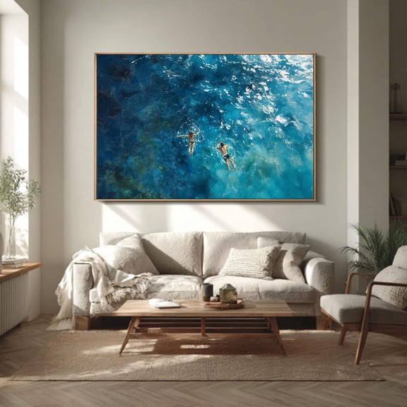 diving diving wall art swimming boy and girl abstract art diving swimming in the ocean handmade wall art Poster Decor, Stretched Canvas Size 16x24 F03.1.22l745