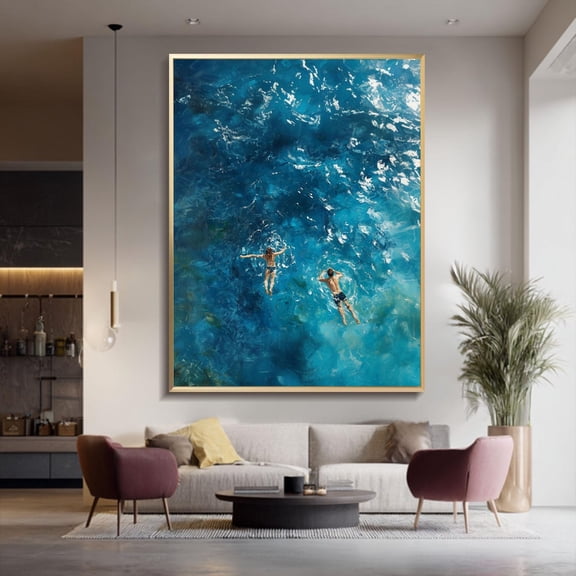 diving diving wall art swimming boy and girl abstract art diving swimming in the ocean handmade wall art Poster Decor, Unframed Poster Size 8x12 F03.1.22l728