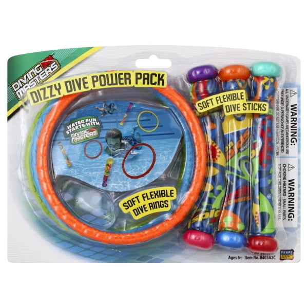 diving masters power pack pool diving toy (3 dizzy dive rings / 3 fabric dizzy dive tubes