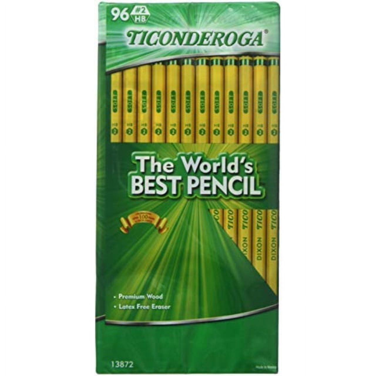 dixon ticonderoga woodcased 2 hb pencils, box of 96, yellow (13872