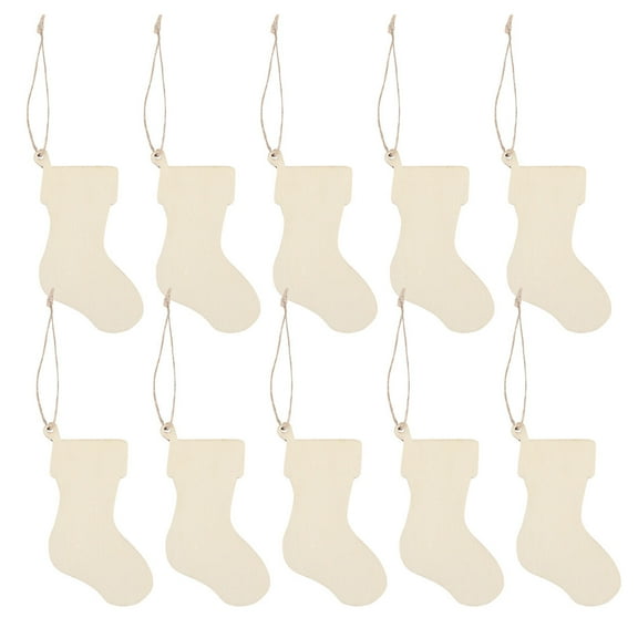 diy hanging ornament 10pcs Christmas Stocking Wooden Christmas Blank Wood with Twines Unfinished Ornaments for Christmas Wedding Birthday Party Thanksgiving Day Decoration(3.54X1.57X0.08Inch)
