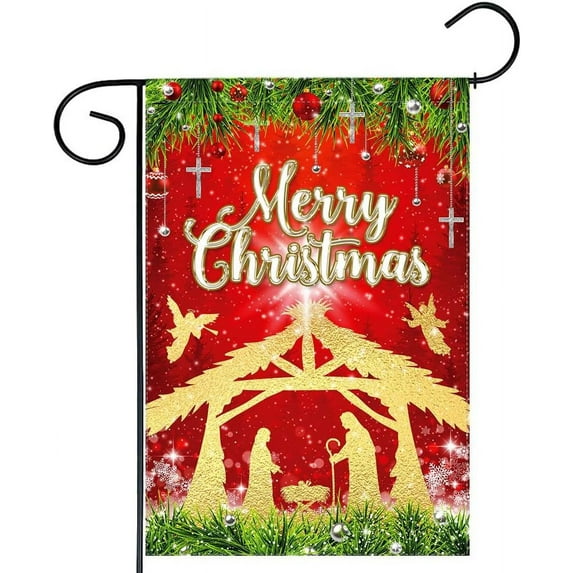 diyeu Birth of Jesus Christmas Garden Flag for Outside Mailbox Vertical Merry Xmas Winter Nativity Scene Holy Night Yard Sign Indoor Outdoor Lawn Decor 12x18" Double Sided Washable Polyester