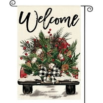 diyeu Christmas Garden Flag 12x18 Inch Double Sided Outside, Winter Holiday Truck Rustic Yard Outdoor Flag