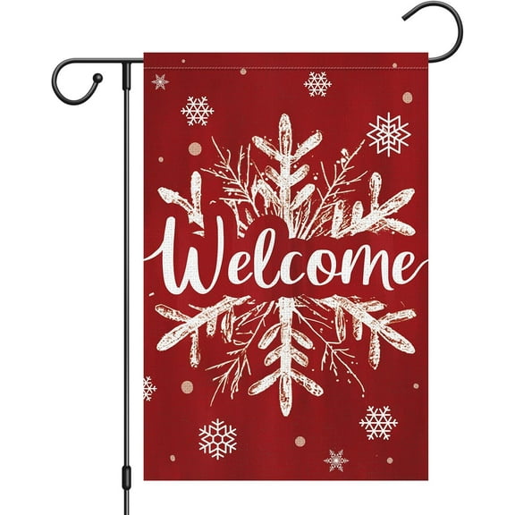diyeu Christmas Winter Welcome Garden Flag 12x18 Inch Double Sided Burlap, Snowflake Yard Flags for Holiday Xmas Yard Outdoor Decoration(ONLY FLAG)