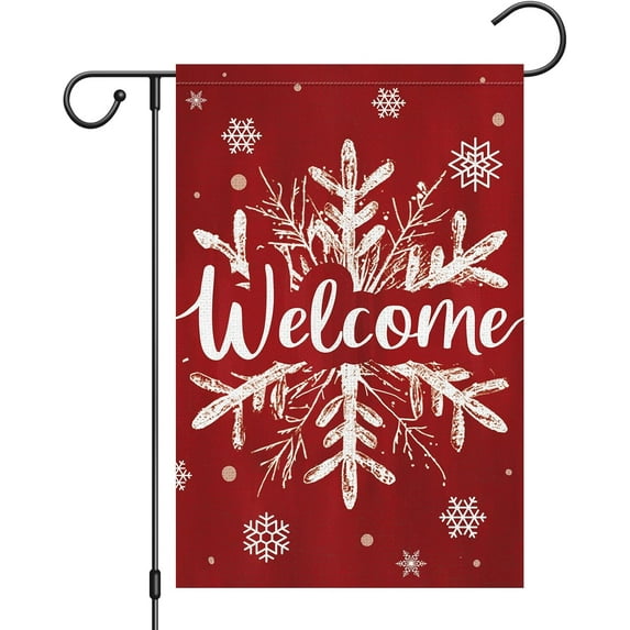 diyeu Christmas Winter Welcome Garden Flag 12x18 Inch Double Sided Burlap, Snowflake Yard Flags for Holiday Xmas Yard Outdoor Decoration(ONLY FLAG)