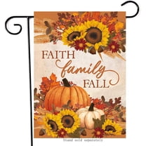 diyeu Faith Family Fall Decorative Small Garden Flag Autumn House Yard Outside Pumpkin Sunflower Maple Leaves Farmhouse Burlap Decor, Thanksgiving Religious Home Outdoor Decoration Double Sided 12x18