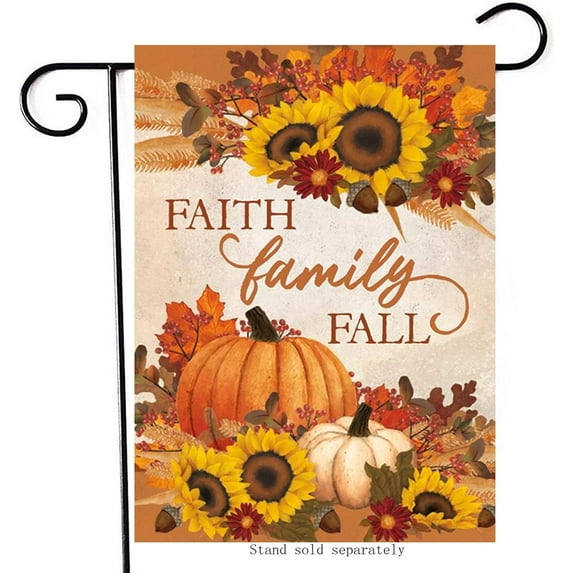 diyeu Faith Family Fall Decorative Small Garden Flag Autumn House Yard Outside Pumpkin Sunflower Maple Leaves Farmhouse Burlap Decor, Thanksgiving Religious Home Outdoor Decoration Double Sided 12x18