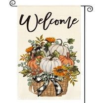 diyeu Fall Garden Flag 12x18 Inch Double Sided Outside, Autumn Floral Pumpkins Welcome Yard Outdoor Flag