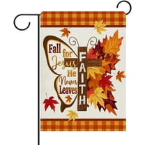 diyeu Fall for Jesus He Never Leaves Butterfly Christian Decorative Garden Flag, Religious Autumn Faith Cross Yard Outside Home Decoration, Maple Leaves Outdoor Small Decor Double Sided 12 x 18