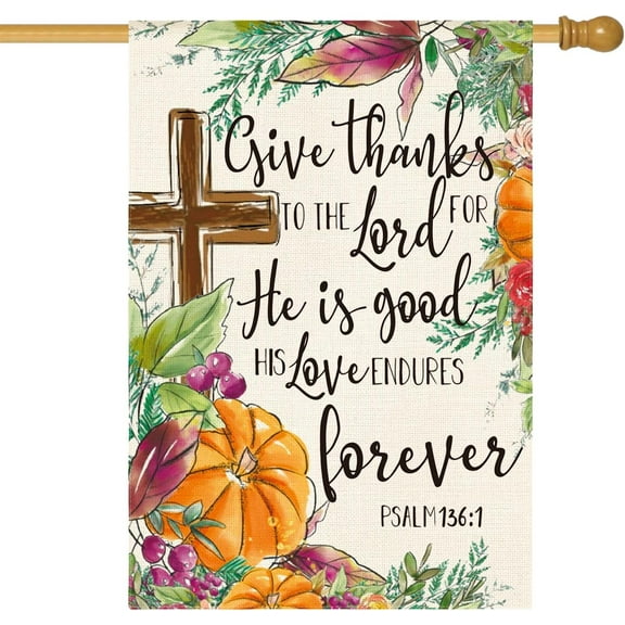diyeu Fall Thanksgiving Garden Flag 12x18 Inch Double Sided, Give Thanks to The Lord Harvest Holiday Yard Outdoor Decorative Flag