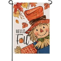 diyeu Hello Fall Scarecrow Small Decorative Garden Flag, Autumn Maple Leaves Rustic Yard Lawn Outside Decor, Thanksgiving Seasonal Farmhouse Country Outdoor Home Decoration Double Sided 12 x 18