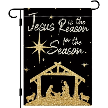 diyeu Jesus is The Reason for The Season Garden Flag Nativity Christmas Garden Flag 12×18 Inch Double Sided Vertical Burlap Farmhouse Yard Flag Christmas Winter Religious Outdoor Decor
