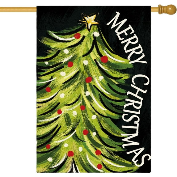 diyeu Merry Christmas Garden Flag 12x18 Inch Double Sided, Christmas Tree Xmas Winter Holiday Yard Outdoor Decorative Flag