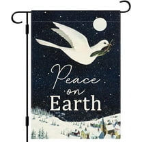 diyeu Peace on Earth Pigeon Garden Flag Winter Snowflakes Dove Bird Garden Flag 12×18 Inch Double Side Rustic Farmhouse Yard Flag Christmas Winter Outdoor Decor