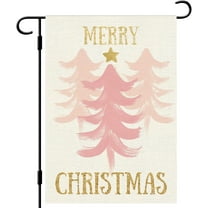 diyeu Pink Merry Christmas Evergreen Tree Garden Flag 12×18 Inch Double Sided Rustic Farmhouse Yard Flag Christmas Winter Outdoor Decor