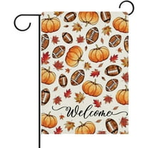 diyeu Welcome Fall Football Pumpkin Decorative Garden Flag, Autumn Sport Game Day Maple Leaves Yard Outside Home Decoration, Rugby Seasonal Burlap Outdoor Small Decor Double Sided 12 x 18