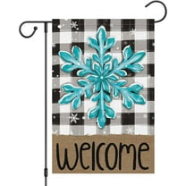 diyeu Welcome Winter Garden Flag 12x18 Inch Double Sided Burlap Snowflake Black White Buffalo Plaid Check Rustic Yard Flags for Seasonal Christmas Farmhouse Decoration(ONLY FLAG)