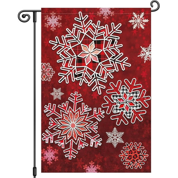 diyeu Winter Snowflake Garden Flag Welcome Christmas Xmas 12x18 Inch Double Sided Holiday Seasonal Plaid Small Burlap Yard Sign Outside Home Outdoor House Decoration