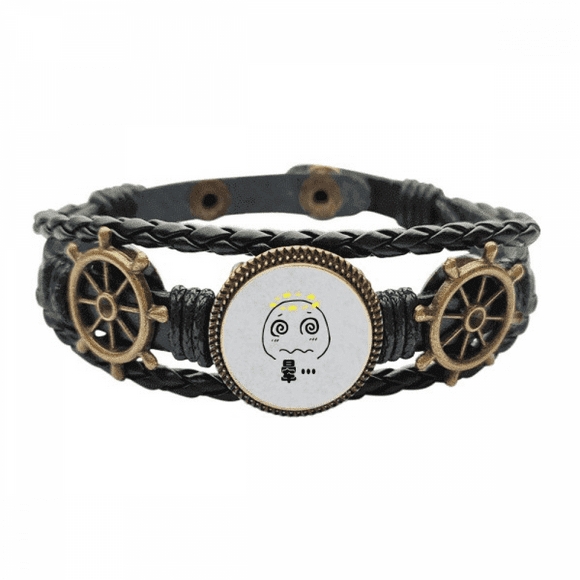 dizziness black cute chat fcartoon leather braided ocean bracelet wristband