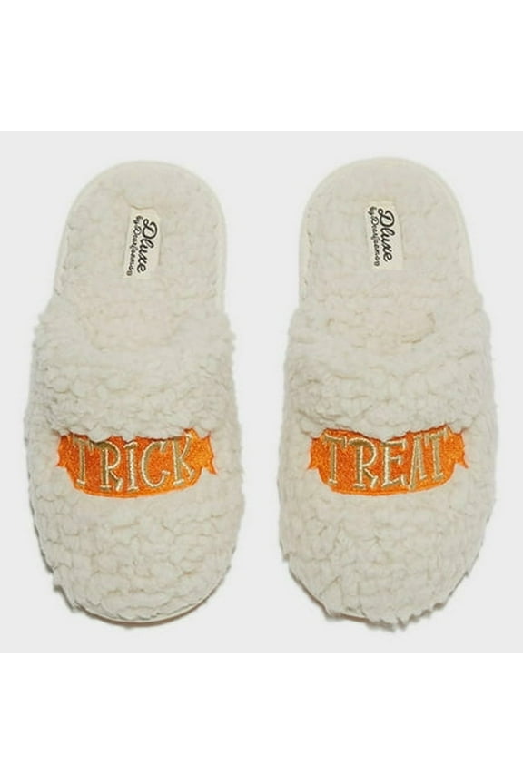 dluxe by dearfoams Kids' Halloween Trick or Treat Slippers - Cream 7-8