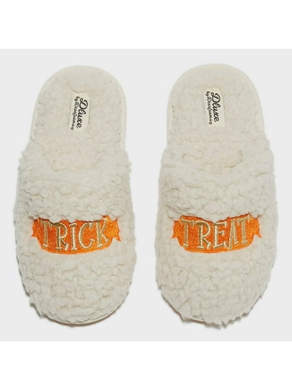 dluxe by dearfoams Kids' Halloween Trick or Treat Slippers - Cream 7-8