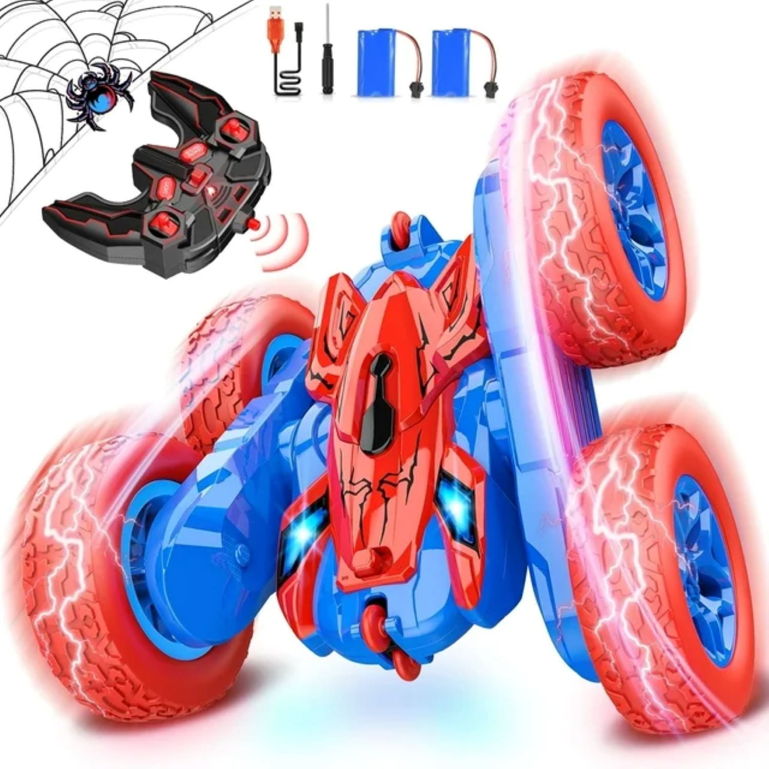 dmazing Remote Control Cars for Kids, 3 4 5 6 7 8 9 10 Year Old Boys Gifts, Boys Outdoor Toys RC Stunt Cars, Blue Red