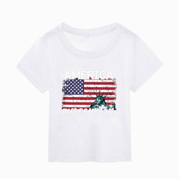 dmqupv 250 Anniversary USA Shirt Girl Toddler Girls Patriotic T Shirt American Flag USA 4th of July Summer Casual Tops White,3-4 Years