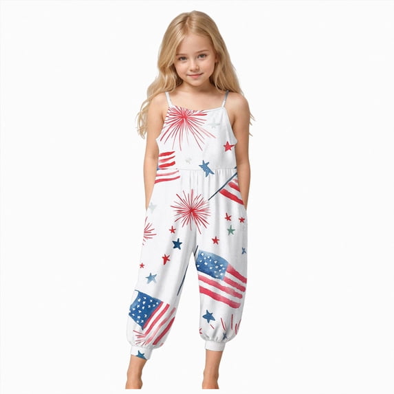 dmqupv 4th Fourth of July Baby Girl Toddler Baby Girl Jumpsuit One Piece Sleeveless Strap Romper Summer Outfit Clothes Navy,9-10 Years