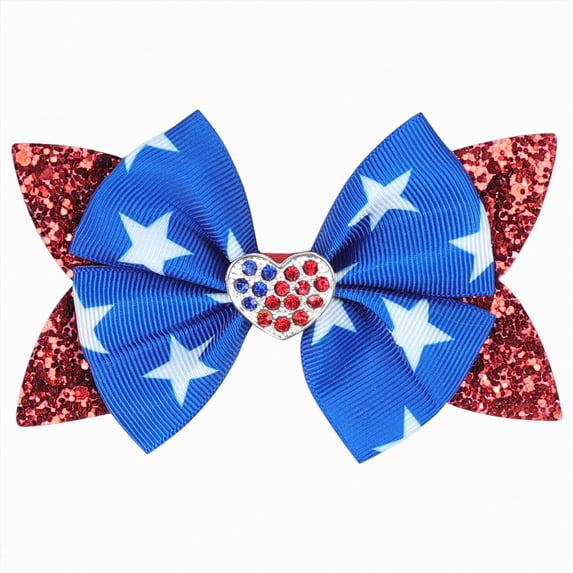 dmqupv 4th July Headband Kids Independence Day Glitter Double Layer Swallowtail Bow Hair Decor Blue,One Size