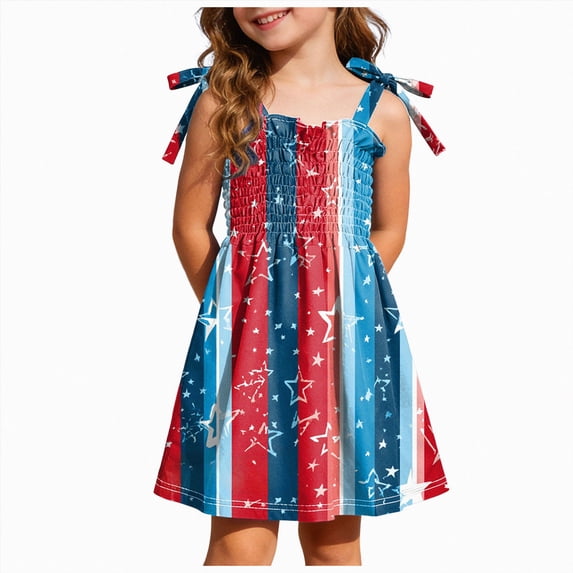 dmqupv 4th of July Baby Girl Dress Toddler Baby Girl Dresses Independence Day Outfit Kid American Flag Patriotic Dress Clothes Hot Pink,4-5 Years