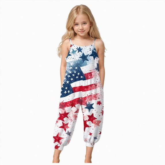 dmqupv 4th of July Baby Romper Kids Toddler Baby Girl Boy American Flag Overalls Romper Clothes Jumpsuit Dark Blue,1-2 Years