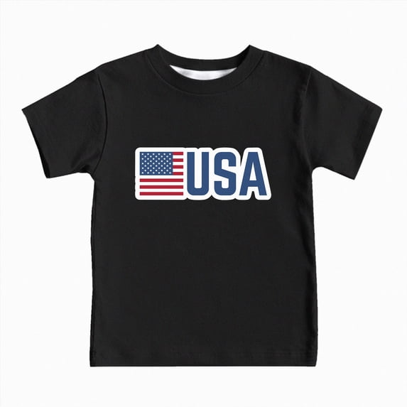 dmqupv 4th of July Kid Tshirt Kid Boys Kids 4th of July Patriotic Crewneck Tee American Flag USA Casual Wear Black,10-11 Years