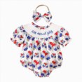 thumbnail image 1 of dmqupv 4th of July Newborn Baby Girl Outfit Infant Smocked Bubble Romper Newborn Summer Toddler Clothes Blue,6-12 Months, 1 of 9