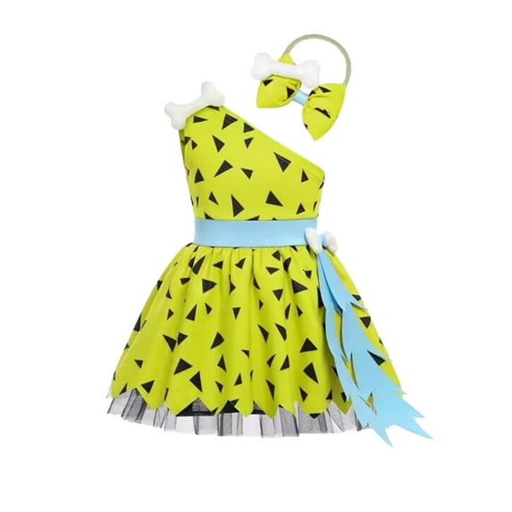 dmqupv 6M-6Y Toddler Girl Dresses Toddler Kids Caveman Girls Dog Bones Historical Cavegirl Tulle Dress Princess Outfits Dress+Headband Green 18-24 Months