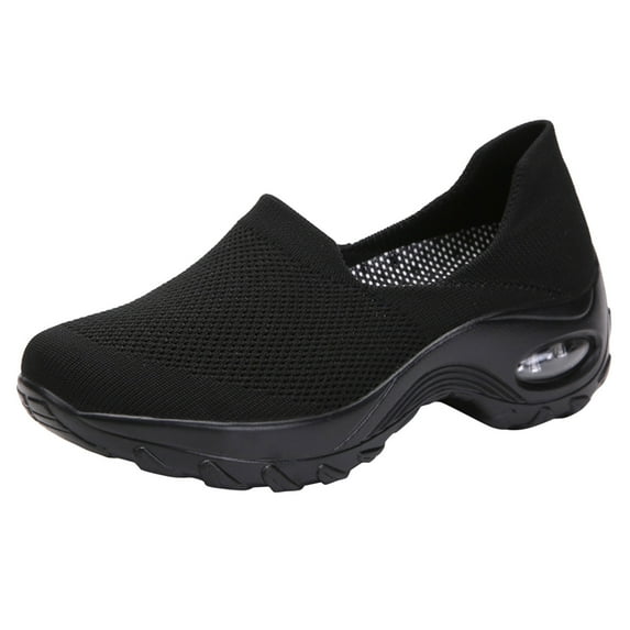 dmqupv 7 1/2 Wide Womens Sneakers Ladies Fashion Solid Color Mesh Breathable Thick round Toe Flat Sneakers for Women Black 7.5