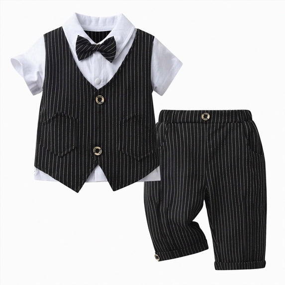 dmqupv Baby Boy Dressy Outfit Boys Suit Cotton Formal Set Baby Boy Dress Clothes Gentleman Wedding Outfits Black,18-24 Months
