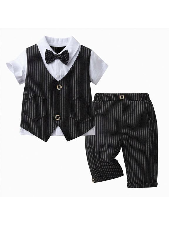 Baby Boy Dressy Outfit Boys Suit Cotton Formal Set Baby Boy Dress Clothes Gentleman Wedding Outfits Black,18-24 Months