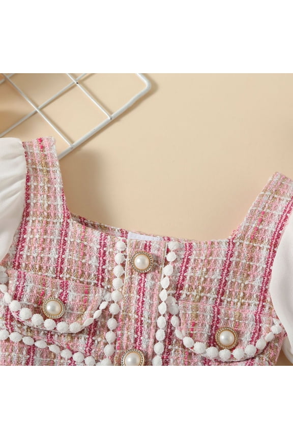 Baby Clothes Dress Kids Toddler Baby Girls Short Bubble Sleeve Patchwork Plaid Long Frocks for Girls 4 Years Dress Red 18-24 Months