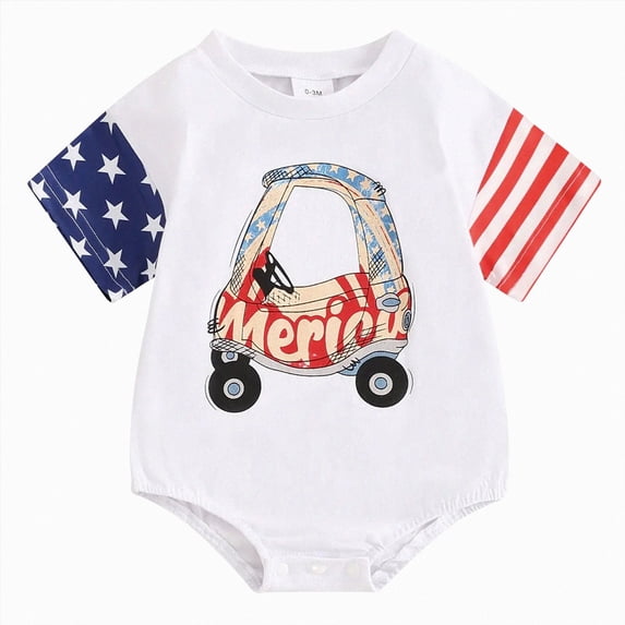 dmqupv Baby Fourth of July Outfit Boy My First 4th of July Baby Boy Outfit Newborn Overalls American Flag Romper Infant Clothes Beige,3-6 Months