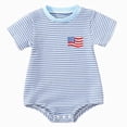 thumbnail image 1 of dmqupv Baby Fourth of July Outfit Newborn Baby Boy Girl Outfit American Flag Romper Jumpsuit Memorial Day Patriotic Clothes Light Blue,0-3 Months, 1 of 9