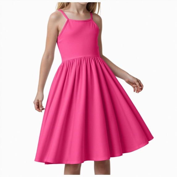 dmqupv Baby Girl Church Dresses Girl's Cami Dress Ruched Sleeveless Layered Ruffle Short Smocked Summer Dresses Hot Pink,2-3 Years
