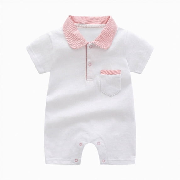 dmqupv Baby Girl Outfit Baby Boy Summer Outfit Short Sleeve Embroidery Collared Romper Lapel Button Bodysuit Jumpsuit White,6-9 Months