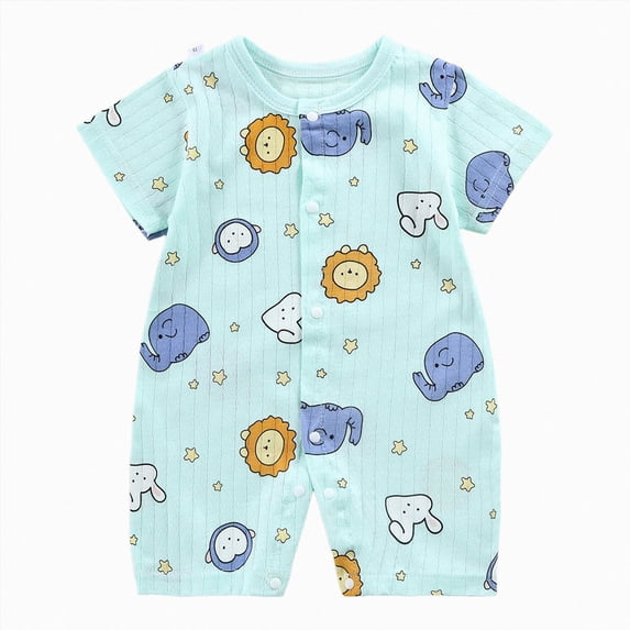 dmqupv Baby Rompers Boy Summer Baby Boy Girl Romper Newborn Infant Summer Print Short Sleeve Crew Neck Romper Mint Green,0-6 Months