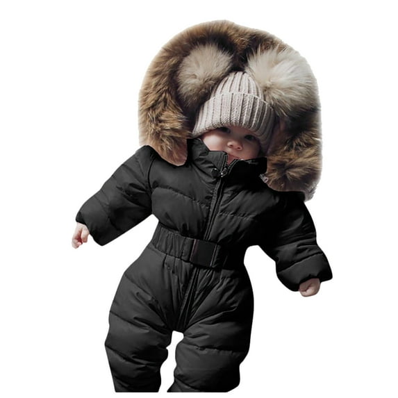 dmqupv Baby Snowsuit Unisex Baby Romper Outerwear Snowsuit Girls Coat Jumpsuit Hooded Jacket Warm Girls Coat&jacket Black 0-3 Months