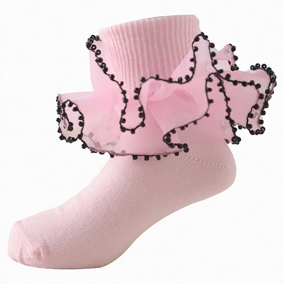 dmqupv Baby Socks Toddler Socks Floor Socks Lace Socks with Ripple Cuffs and Ruffle Socks for Toddler Girls Pink,4-6 Years