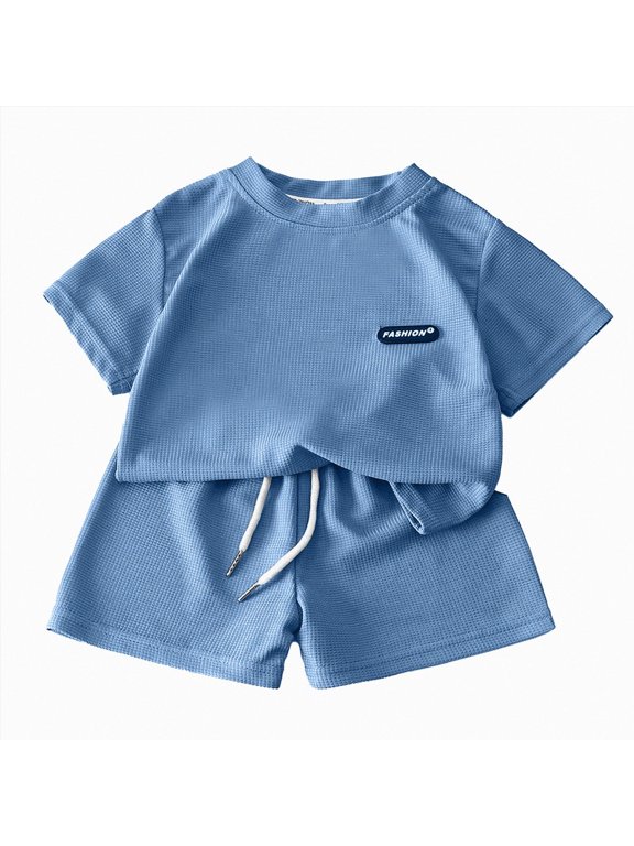 Big Boys Short Sets Boys Summer Outfits Short Sleeve Shorts 2 Piece Set Cool Short Sleeve Tee and Shorts Blue,11-12 Years