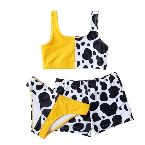 dmqupv Big Girl Swimwear 5-12Y Kids Toddler Baby Girls Spring Summer Print Cotton Sleeveless Print Bikini 3PC Beach Swimsuit Swimwear Clothes Swim Tops Shorts Boyshorts Yellow 10-11 Years
